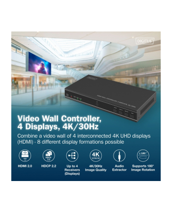 digitus Kontroler ściany wideo 1xHDMI/USB-C (DP 1.2a) do 4xHDMI 4K/30Hz, USB-C, Audio 3.5mm, S/PDIF, RS232, sterowanie IR, 8 formatów wyświetlania nr 2