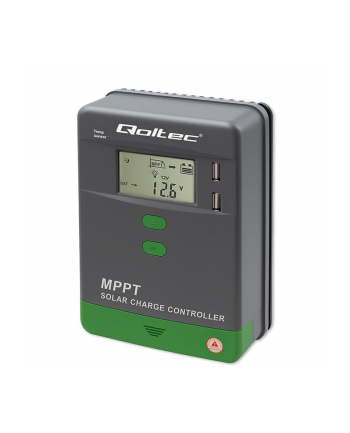 qoltec Solarny regulator ładowania MPPT z czujnikiem temperatury 10A |  12V/24V | LCD | 2xUSB | Bluetooth | APP | GEL | LiFePO4