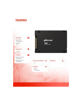 micron Dysk SSD 7500PRO 7680GB NVMe U.3 15mm Single Pack