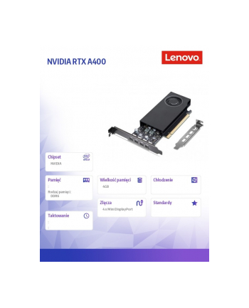 lenovo Karta graficzna Nvidia RTX A400 4GB mini-DP*4 GDDR6 Graphics 4X61Q73040 nr 2