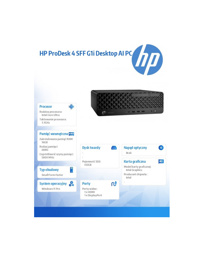 hp inc. Komputer ProDesk 4 SSF G1i U5-225 512GB/16GB/W11P      9H7U4ET główny