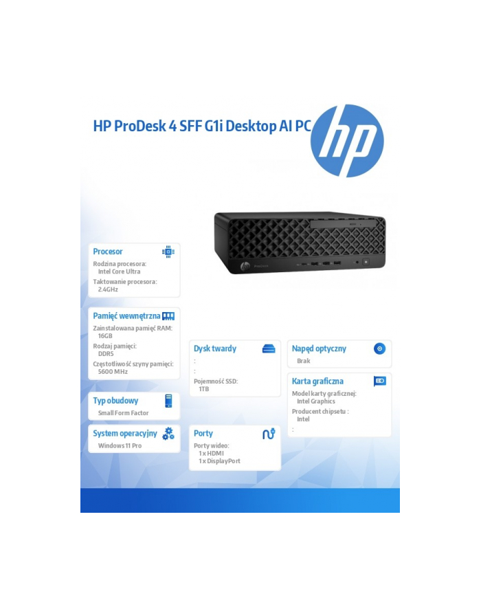 hp inc. Komputer ProDesk 4 SSF G1i U7-265 1TB/16GB/W11P      9H7U7ET główny