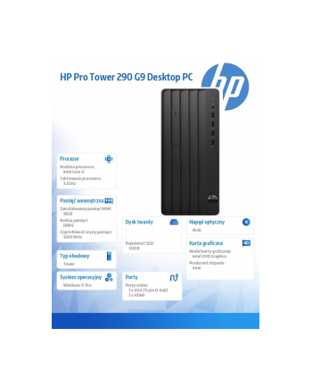 hp inc. Komputer Pro Tower 290 G9 i3-14100 512GB/16GB/W11P      B6ZB0ET nr 1