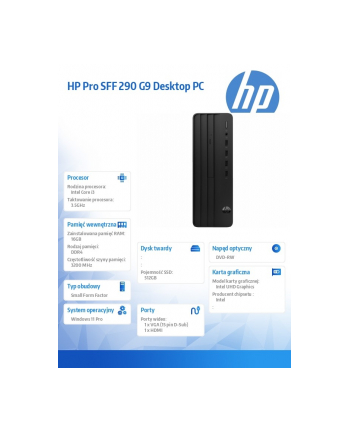 hp inc. Komputer Pro SSF 290 G9 i3-14100 512GB/16GB/W11P      B6ZD4ET