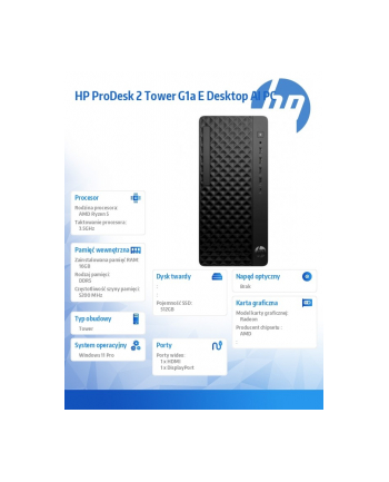 hp inc. Komputer ProDesk 2 Tower G1a R5-8500G 512GB/16GB/W11P      BY7C7ET nr 1