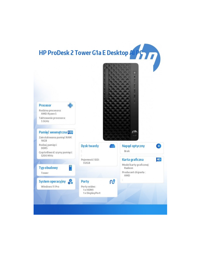 hp inc. Komputer ProDesk 2 Tower G1a R5-8500G 512GB/16GB/W11P      BY7C7ET główny