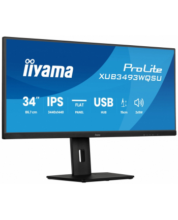 iiyama Monitor ProLite 34 cale XUB3493WQSU-B6 IPS,UWQHD,DP,2xHDMI,HAS,21:9,400cd,   120Hz,1000:1,1ms, USB HUBx4, 2x5W, nr 2