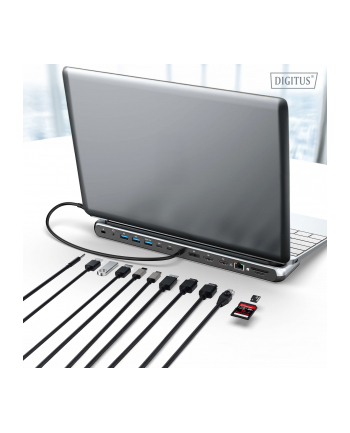 digitus Stacja dokująca USB-C 12 portowa, max. 8K/30Hz z HDR, HDMI, DP, max. 3 monitory (MST), USB-C 3.2 Gen2, Gigabit Ethernet, SD/Micro SD, PD 100W nr 1