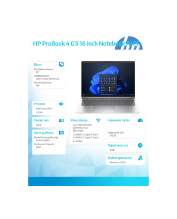 hp inc. Notebook ProBook 4 G1i U5-225U 512GB/16GB/W11P/16.0   C51G4ET