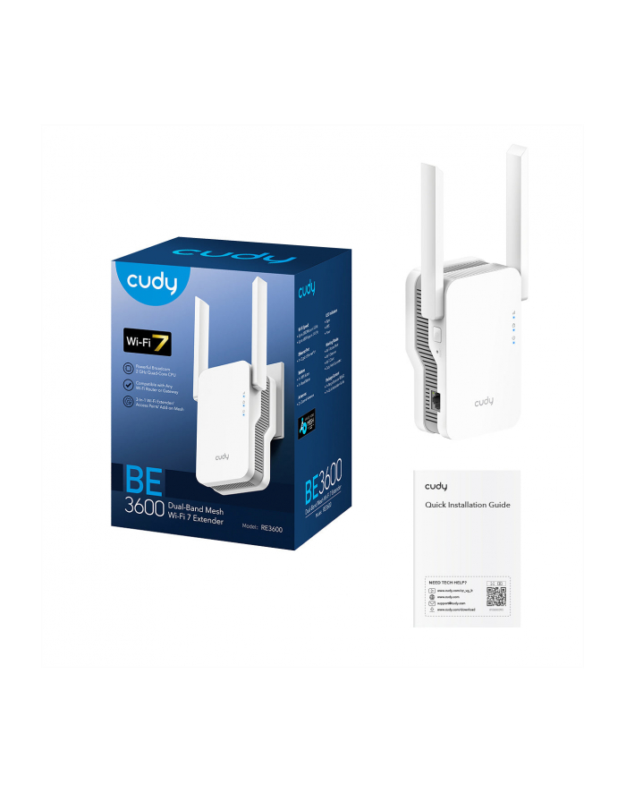 Wzmacniacz sygnału BE3600 Wi-Fi 7 Mesh Repeater, tryb punktu dostępowego, obsługa Cudy Mesh, 2880Mbps 5GHz + 688Mbps 2.4GHz główny
