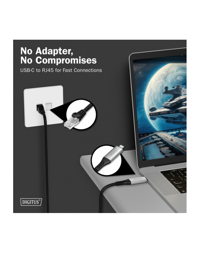 digitus Kabel adapter USB-C - RJ45 Kat. 6A S/FTP, 1 Gbit/s, USB 3.2 Gen1, LSZH, 10m główny