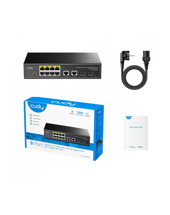 cudy Przełącznik GS1010P 8-Port Gigabit PoE+ Switch with 2 Gigabit Uplink   ports and 2 Gigabit SFP slot 120W główny