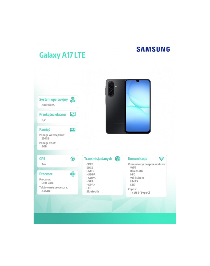 samsung Smartfon GALAXY A17 LTE 8/256GB Retail Czarny główny