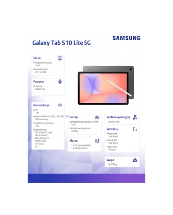 samsung Tablet Galaxy Tab S10 Lite X406 10.9 cala 5G 8/256GB szary