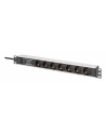 digitus Listwa zasilająca PDU Rack 19' z zabezpieczeniem przeciwprzepięciowym + filtr EMI/RFI, 7 gniazd Schuko CEE 7/3, kabel 2m, wtyk Unischuko CEE 7/7, 16A, - nr 18