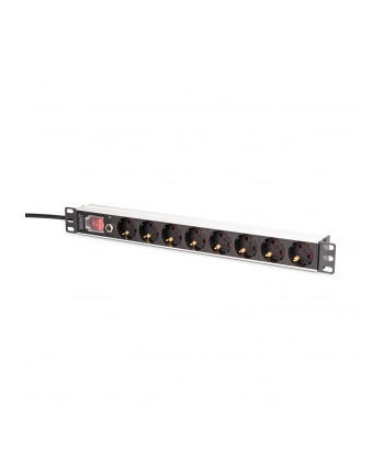 digitus Listwa zasilająca PDU Rack 19' z zabezpieczeniem przeciążeniowym, 8 gniazd Schuko CEE 7/3 (45 stopni ), kabel 2m wtyk Unischuko, 16A, aluminiowa