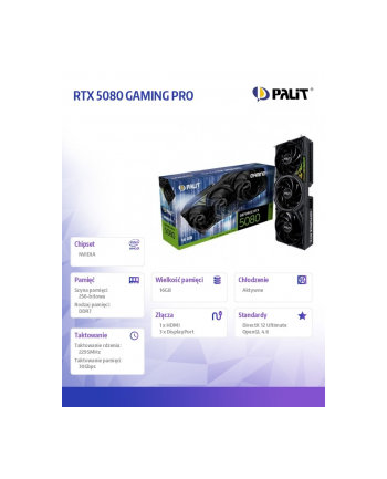 palit Karta graficzna RTX 5080 GAMING PRO 16GB GDDR7 256bit 3DP/HDMI