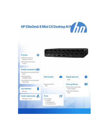 hp inc. Komputer EliteDesk 8 Mini G1i U7-265T 1TB/16GB/W11P  998Z2ET