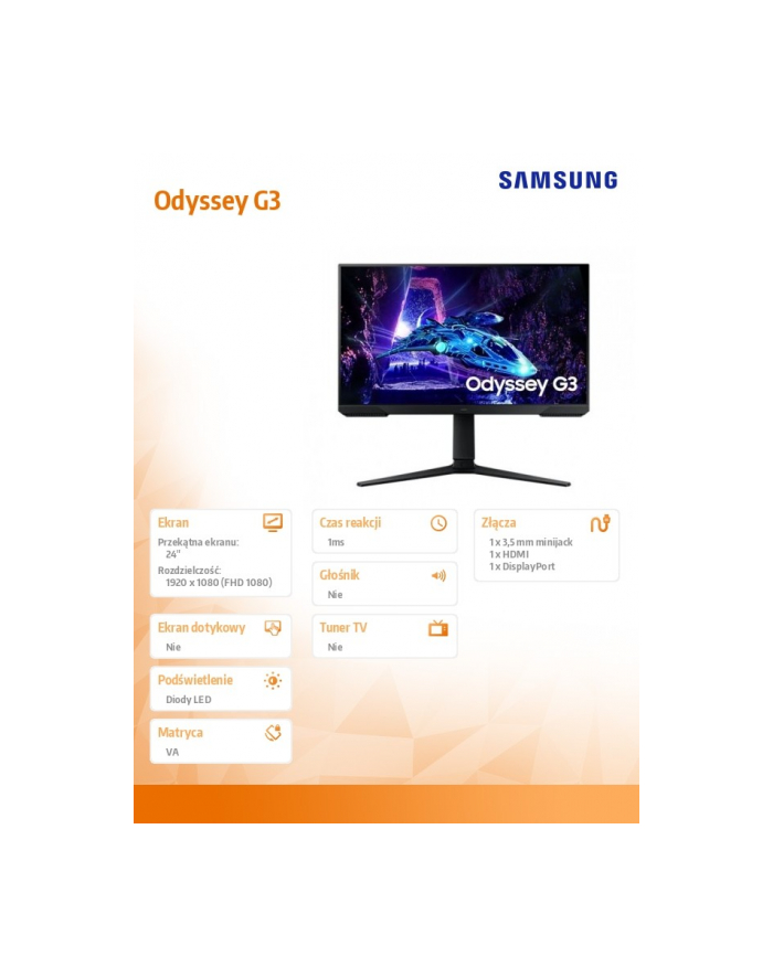 samsung Monitor gaming Odyssey 24 cale LS24DG302EUXEN główny