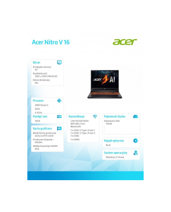acer Notebook ANV16-41-EP Win11H R5-8645HS/16GB/512GBSSD/RTX4050/16''