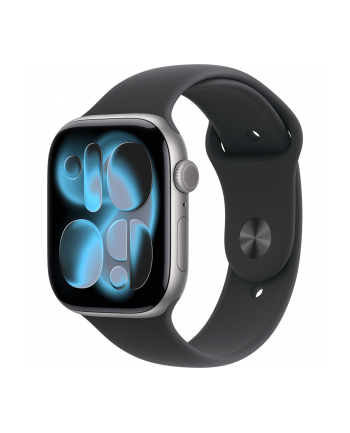 apple Watch Series 11 GPS koperta 46 mm z aluminium w kolorze gwiezdnej szarości, pasek sportowy w kolorze czarnym - rozmiar S/M