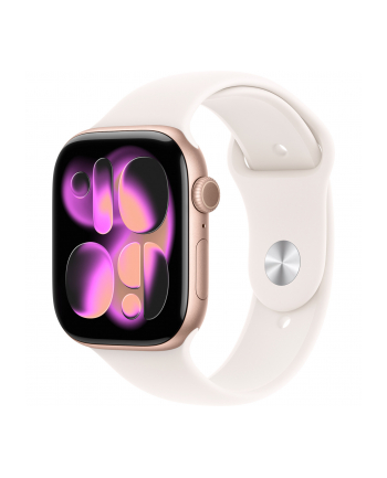 apple Watch Series 11 GPS, koperta 46 mm z aluminium w kolorze różowego złota, pasek sportowy w kolorze łagodnego różu - rozmiar M/L