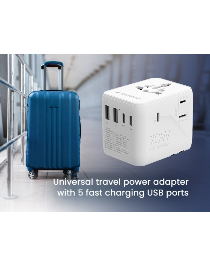 gembird Adapter sieciowy Uniwersalny kostka 70W główny