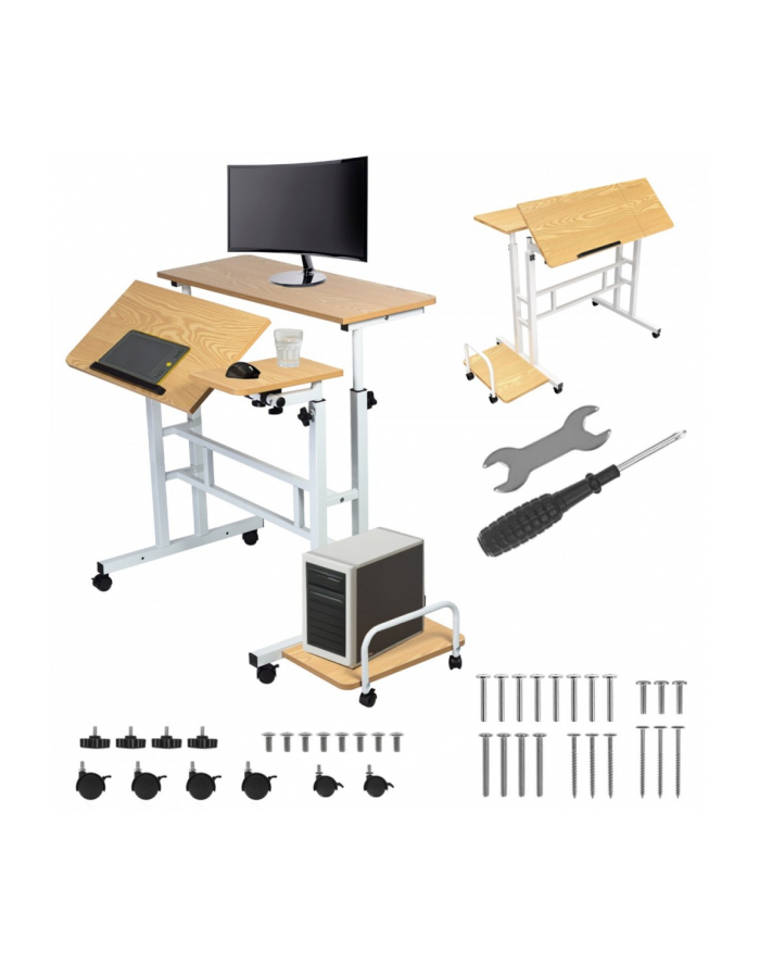 maclean Mobilne biurko regulowane MC-124 W regulacja wysokości 67-115cm, max 50kg, blat 80x60 cm główny