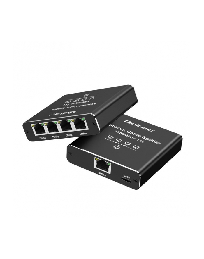 qoltec Rozdzielacz splitter Ethernet  mini SWITCH 1x4 RJ45 | 1000Mb/s | USB-C | Aluminium główny