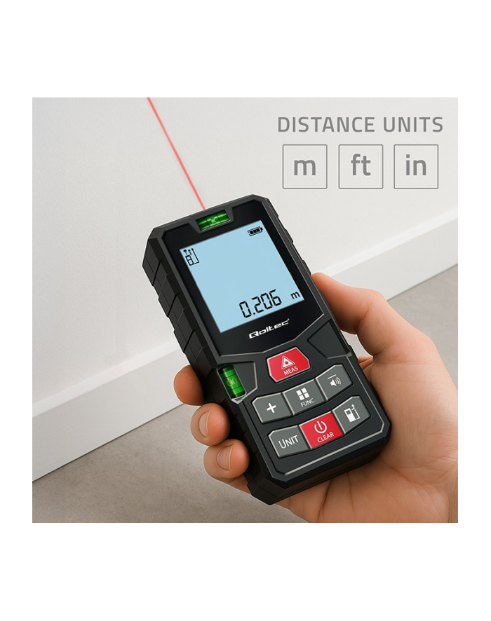 qoltec Cyfrowy dalmierz laserowy z poziomicą | podświetlany LCD | 120m główny