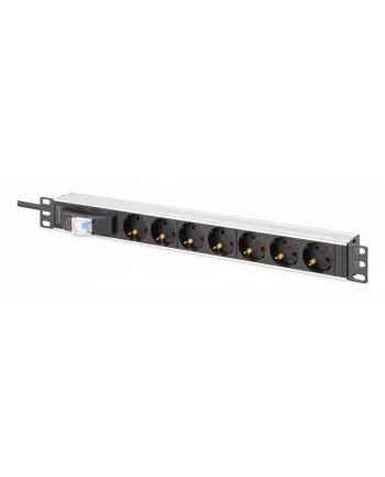digitus Listwa zasilająca PDU Rack 19' z wyłącznikiem nadprądowym Typ C 16A, 7 gniazd Schuko CEE 7/3 (45 stopni ), kabel 1,8m wtyk Unischuko CEE 7/7, 16A, aluminiowa nr 2