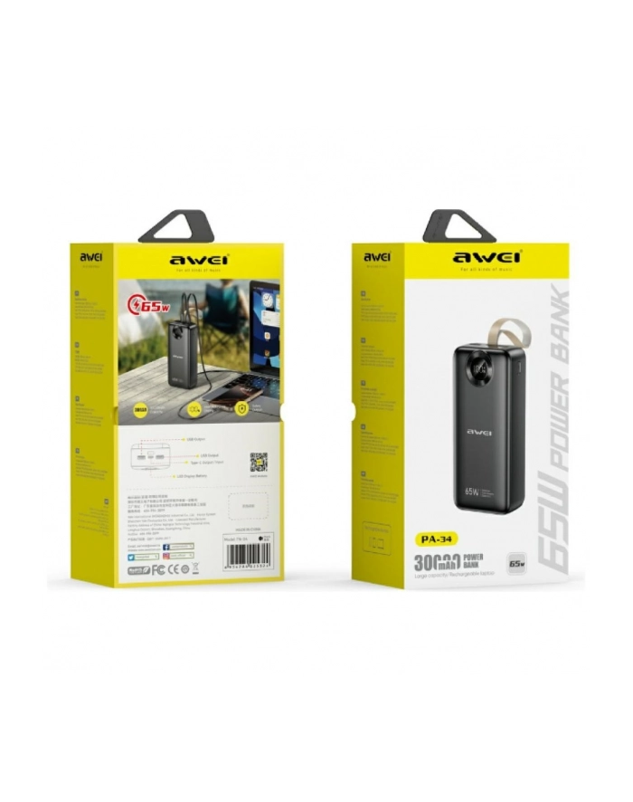 Powerbank Awei PA-34 30000mAh 65W Fast charging Czarny główny