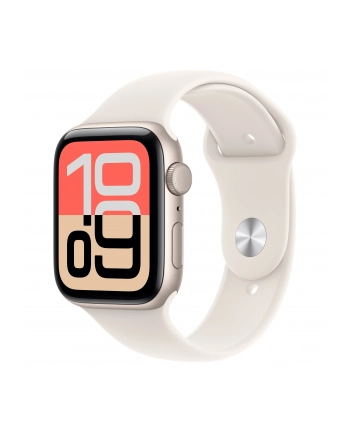 apple Watch SE 3 GPS koperta 44 mm z aluminium w kolorze księżycowej poświaty, pasek sportowy w kolorze księżycowej poświaty - rozmiar S/M
