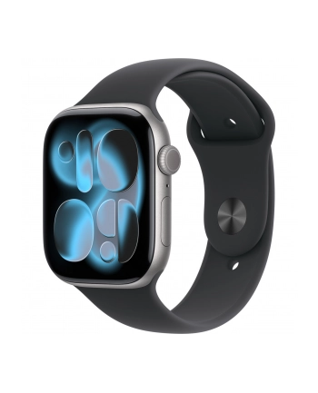 apple Watch Series 11 GPS koperta 46 mm z aluminium w kolorze gwiezdnej szarości, pasek sportowy w kolorze czarnym - rozmiar M/L