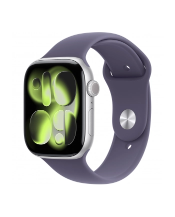 apple Watch Series 11 GPS+Cellular koperta 46 mm z aluminium w kolorze srebrnym, pasek sportowy w kolorze mlecznego fioletu - rozmiar S/M