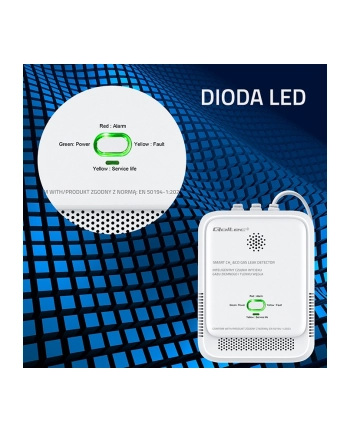 qoltec Czujnik wycieku gazu i tlenku węgla | alarm 85dB | LED