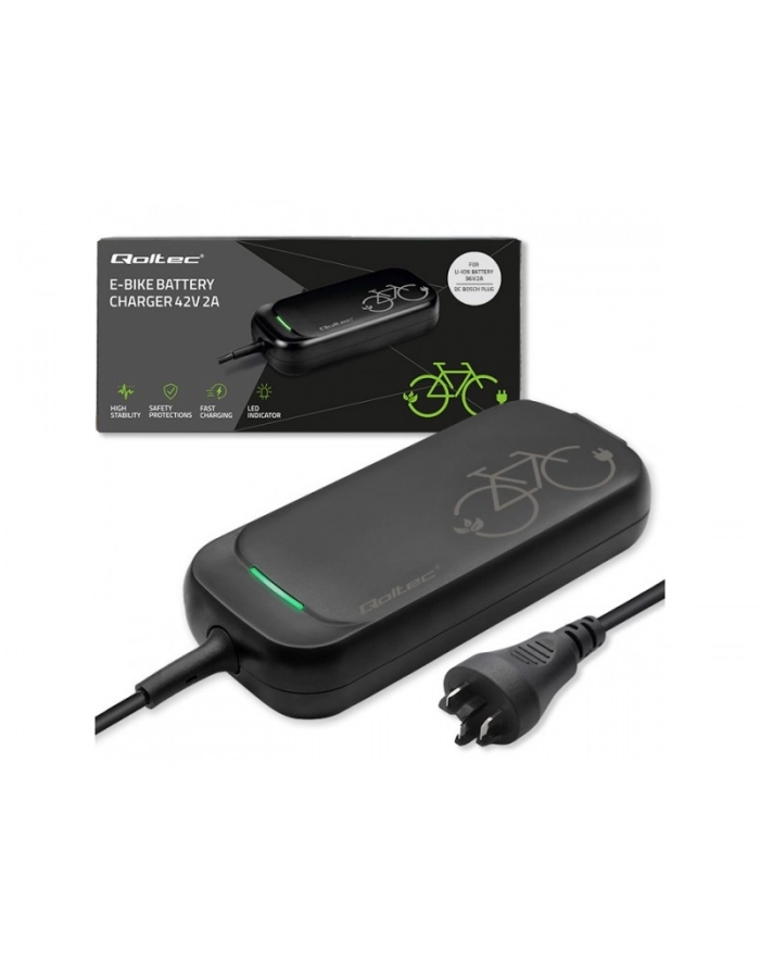 qoltec Ładowarka Pro do roweru Bosch 36V | 42V | 2A | Bosch plug |      wodoodporna + kabel zasilajšcy główny