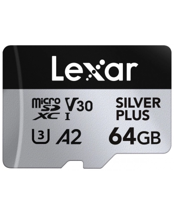 lexar Karta pamięci microSD 64GB C10 A2 U3 V30 205/100MB/s Silver Plus