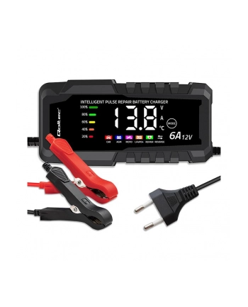 qoltec Mikroprocesorowa ładowarka 12V 6A | Prostownik z funkcją naprawy do akumulatora AGM GEL LiFePO4 | LCD