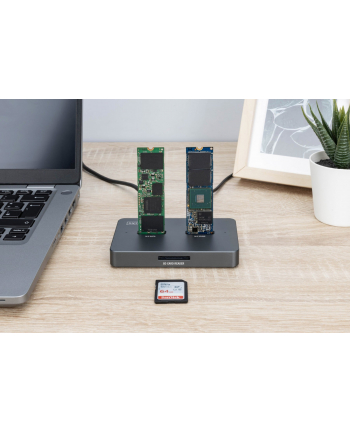 digitus Stacja dokująca USB-C 3.2 Gen2 dla dysków SSD M.2 Duo NVMe oraz SATA (max. 2x 4 TB) z czytnikiem kart SD-Express 7.1 (max. 2 TB), czarna nr 2