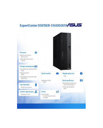 asus Komputer ExpertCenter D5 501SER-514500261X - i5-14500 vPro/16GB/512GB/DVD-RW/W11 PRO/3YRS