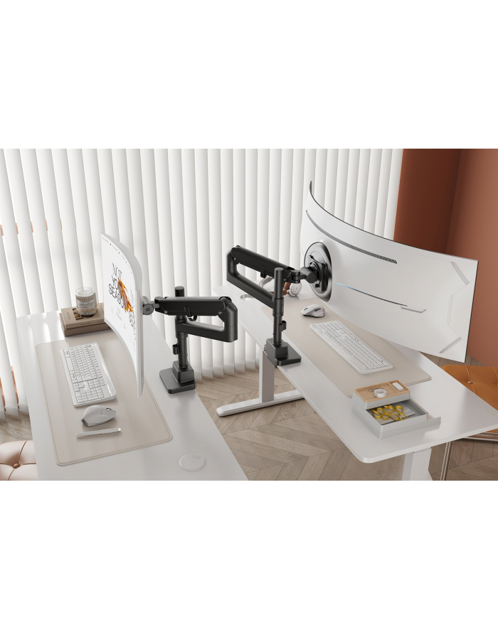 digitus Ramię biurkowe pojedyncze z zaciskiem i sprężyną gazową 1x LCD max. 57' 27kg, VESA: 75x75, 100x100, czarne główny