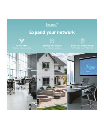 digitus Zasilacz/Adapter PoE+ 802.3at aktywny max. 55V 30W 10/100/1000Mbps, transmisja do 100m