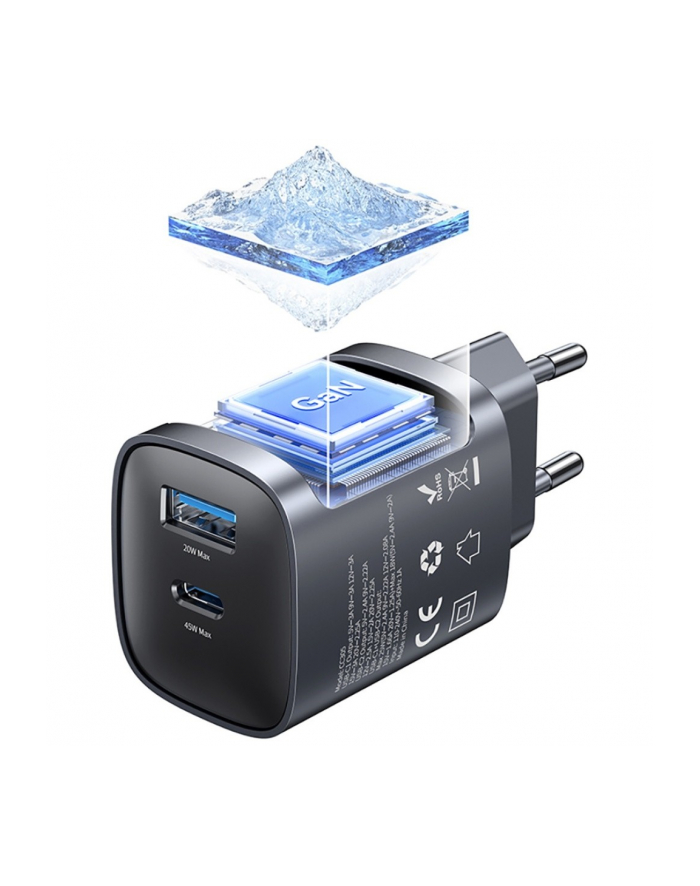 usams Ładowarka sieciowa T66 45W CC290 GaN Fast charge 1xUSB-A 1xUSB-C srebrny główny