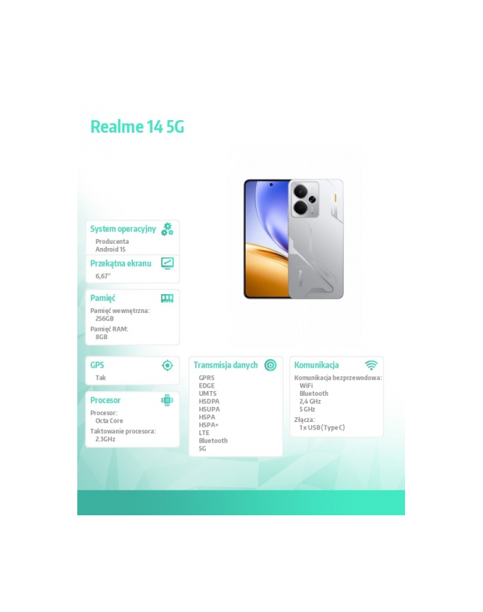 Smartfon Realme 14 5G 8/256GB Mecha Silver RMX5070 główny