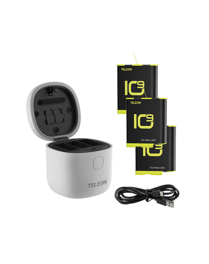 Wodoodporna ładowarka trójkanałowa Allin Box Telesin dla GoPro Hero 9 / Hero 10 + 3 akumulatory (GP-BTR-906-GY-B) główny