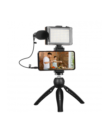 Puluz Zestaw do nagrywania live statyw + lampa LED + mikrofon + klamra na telefon PKT3132B
