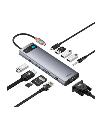 Baseus HUB USB Hub 11w1 StarJoy Metal Glam Series, USB-C do HDMI +VGA + 3 x USB 3.0 + USB 2.0+USB-C PD + RJ45 + SD/TF +3,5mm (B0003070981100)