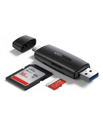 Ugreen Adapter USB + USB-C CM304 czytnik kart SD + microSD (czarny) (50541)