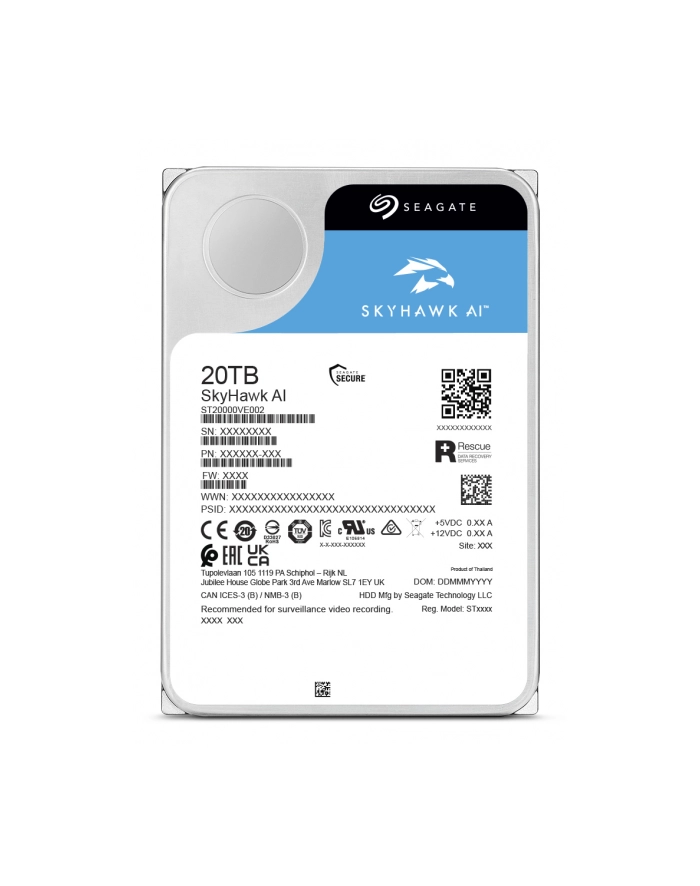 SEAGATE Skyhawk AI 20TB HDD SATA 6Gb/s 512MB cache 3.5inch CMR Helium główny